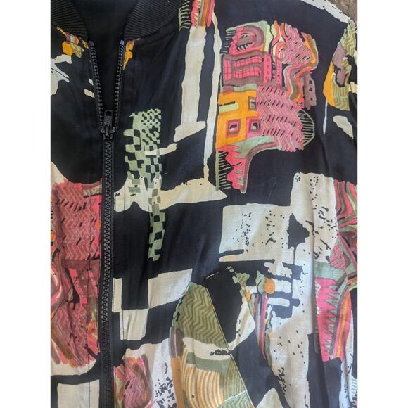 Vintage RIDE Bomber Jacket M – 80s 90s Abstract Print Zip-Up, Made in India - Picture 3 of 5